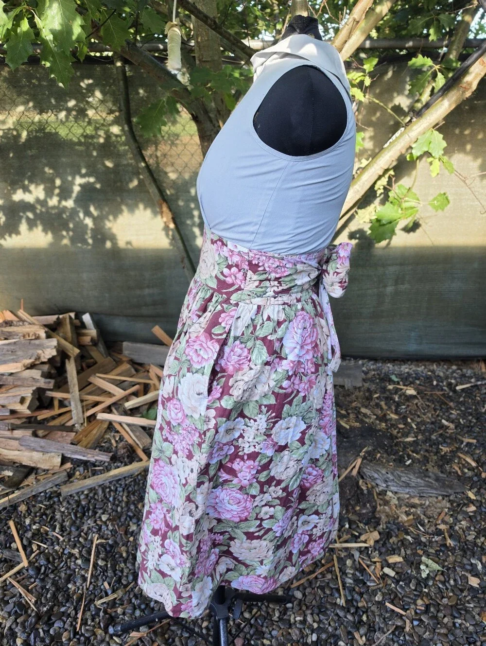 Vtg 70's 80's Floral High Collar Midi Dress Cottagecore Dark Academic Modest